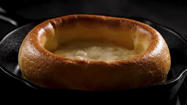 Yorkshire pudding filled with gravy traditional british roast side close-up
