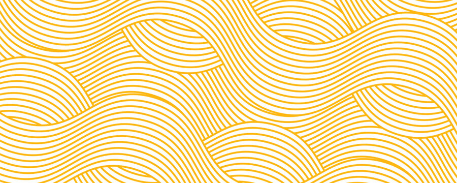 Yellow instant noodle, pasta and spaghetti texture with geometric wavy lines. Ramen, pasta vector pattern. Background abstract food illustration