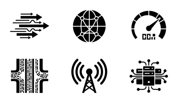 Connectivity Icons: Network Globe, Speedometer, Data Server, Traffic Intersection, Arrows, Cell Tower