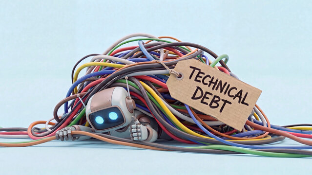 Technical debt software development burden and code complexity concept for IT management legacy system challenges and engineering best practice awareness