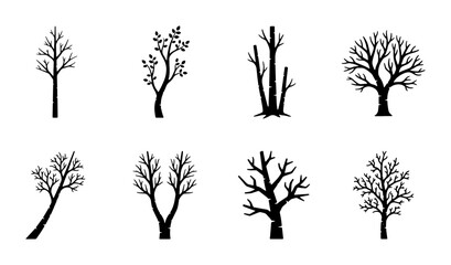 Minimalist Vector Tree Silhouettes Collection, Bare Branches, Winter Nature Elements, Organic Shapes, Black and White Design Assets © Ashraful