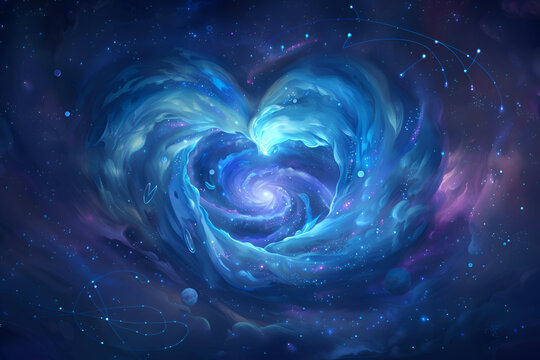 Nebula forming heart shape in deep space