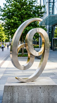 Modern abstract metal sculpture forming number sixty nine outdoors