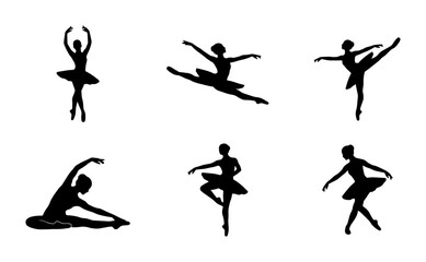 Ballet Dancer Silhouettes, Graceful Poses Vector Set, Elegant Female Performers Collection, Classical Dance Art © Jannatul