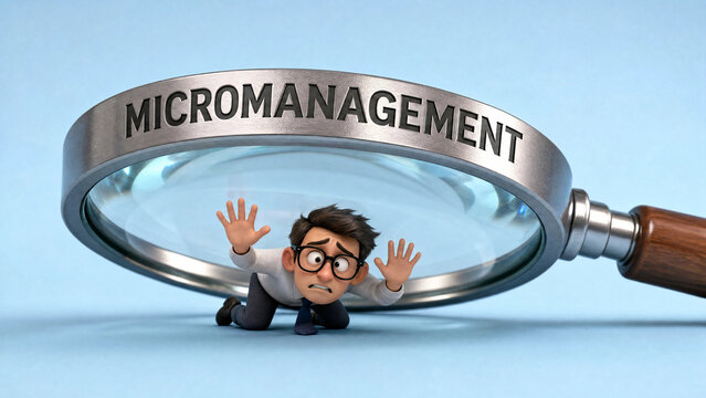 Micromanagement workplace control and employee oversight concept for leadership awareness toxic management and organizational behavior education