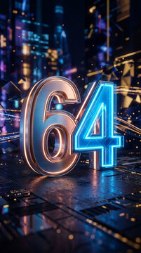 Modern futuristic digital display showing sixty four plus number design