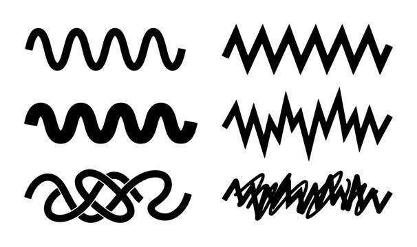 Abstract Wave and Zigzag Lines Vector Set, Dynamic Motion Graphics Elements, Black and White Graphic Design Shapes