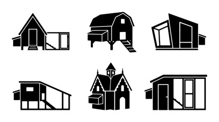 Modern and Classic Chicken Coop Silhouettes, Farm Animal Housing Vector Icons, Rustic and Contemporary Poultry Buildings Collection © Enamul