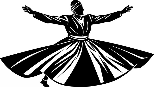 Sufi Whirling Dervish Silhouette - Traditional Turkish Mevlevi Dancing Monk with Hat and Flowing Skirt Side Profile Vector Graphic Icon