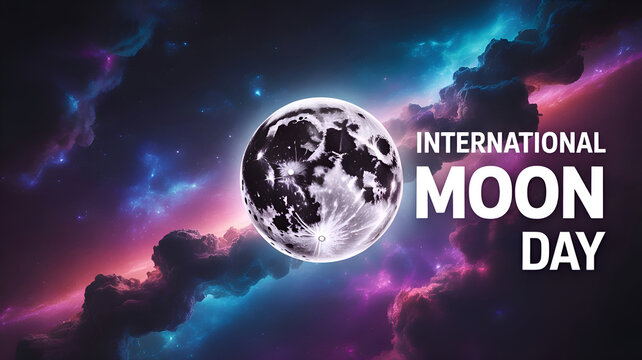 Creative outer space background with glowing planet for International Moon Day celebration
