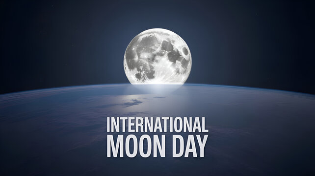 International moon day banner with realistic cosmos and outer space view
