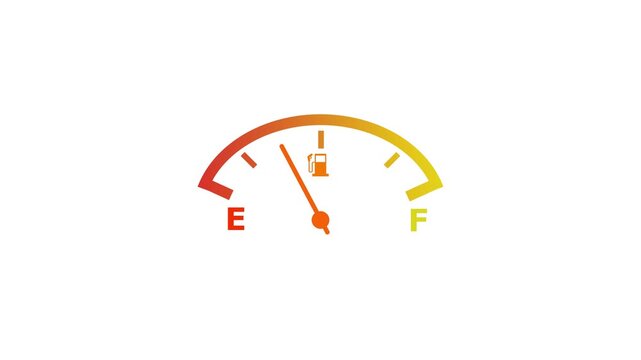 Fuel gauge animation showing empty to full tank transition with colorful indicator.