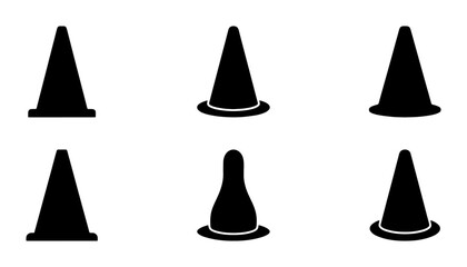 Traffic Cone Icons Set, Safety Warning Symbols, Construction Road Block Vector Graphics, Alert Sign Collection © Rubel