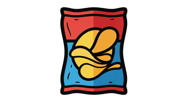 Colorful bag of potato chips snack.