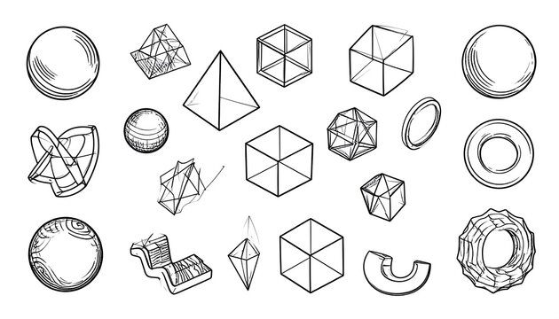 Hand Drawn Geometric Shape Sketch Collection on White Background