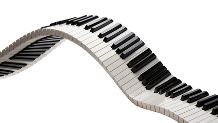 Wavy piano keyboard with black and white keys, isolated on transparent background © Constantin
