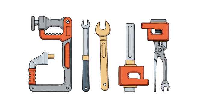 Hand-drawn flat graphic illustration of a grey and orange adjustable C