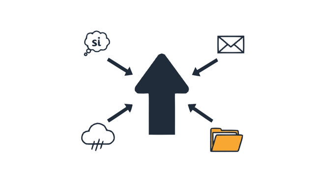 Hand-drawn flat graphic illustration of a thought bubble with "si" and