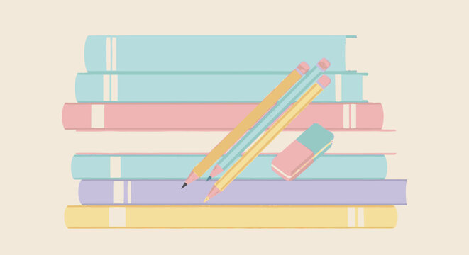 Hand-drawn flat graphic illustration of a vertical stack of pastel col