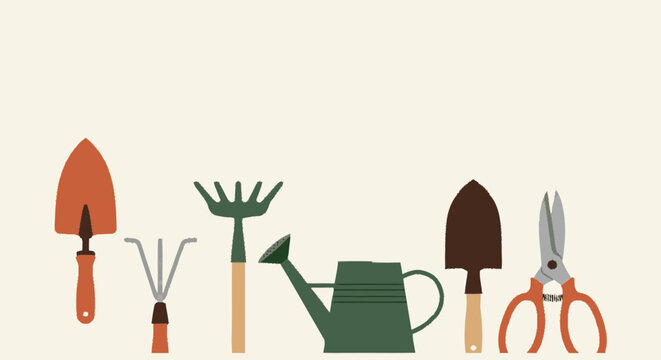 Hand-drawn flat graphic illustration of orange brown and green gardeni