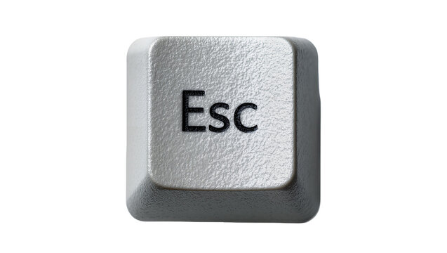 Silver textured Esc keyboard key with black lettering, isolated on transparent background