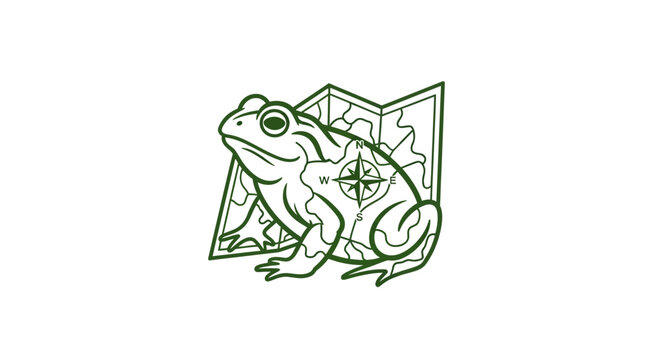 Detailed illustration of a frog with compass design.