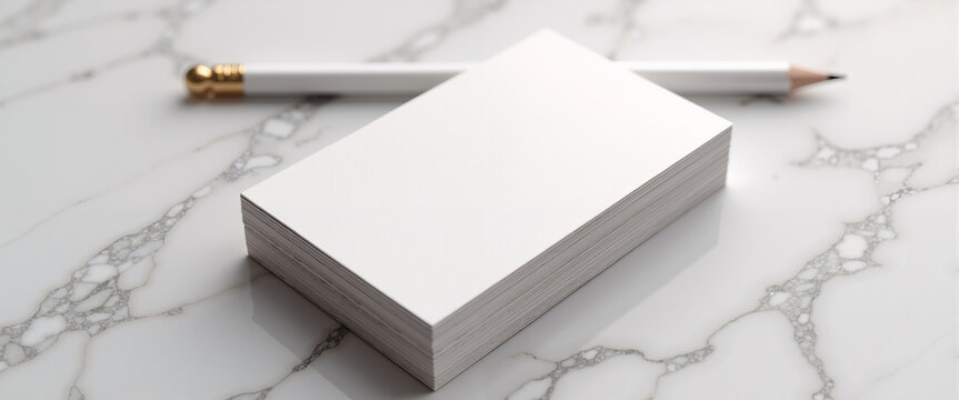 Stack of white business cards mockup with pen for branding