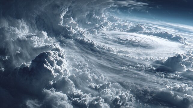 Futuristic weather system visualization above earth surface with storm clouds and atmosphere layers, geography science concept, no watermark