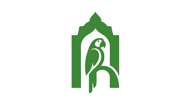 Green parrot perched on arched structure design.