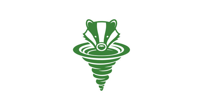 Green Badger Head with Swirling Design Elements.