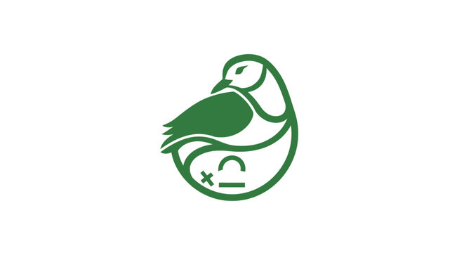 Green bird logo with plus and minus symbols.
