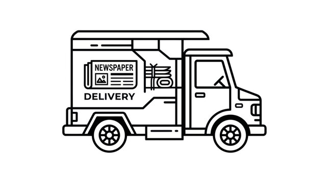 Newspaper Delivery Truck Icon - Line Art Illustration