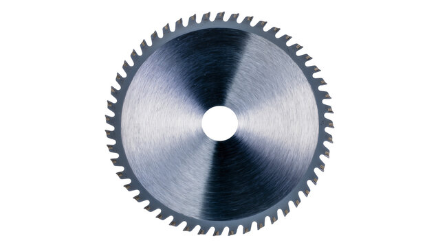 Circular metal saw blade with sharp teeth, isolated on transparent background