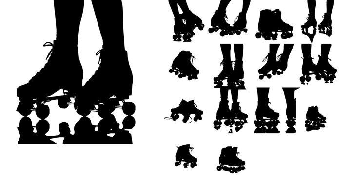 Pair of Roller Skates Retro Recreation Equipment Silhouette