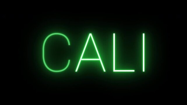 Flickering neon green glowing cali sign animated black background.