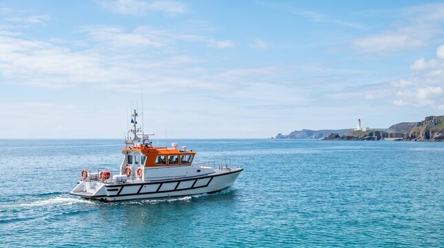 White Rescue Patrol Boat on Turquoise Water for US Coast Guard Day Coastal Mission Tribute