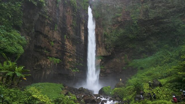 Kapas Biru Waterfall Scenic Cascade Through Tropical Jungle | Cinematic Aerial Footage Java Island Indonesia