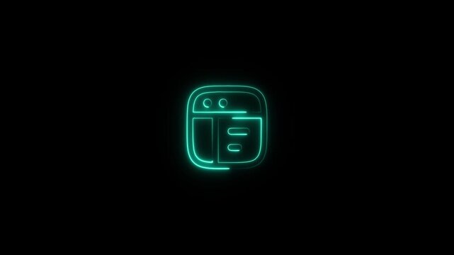 Glowing neon green robot face icon on black background