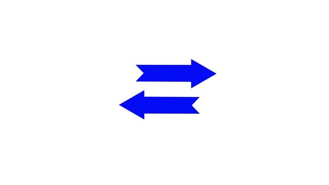 Looped animation of an arrow with two directions, pointing to the right and left on a white chroma key background