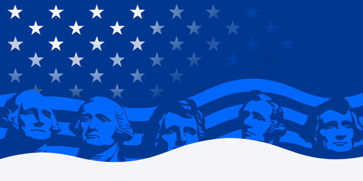 Stylized Illustration Of Mount Rushmore And Stars Against A Blue Background