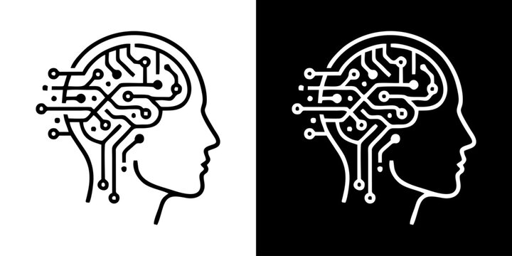Modern Artificial Intelligence Digital Human Mind and Cybernetic Brain Circuitry Logo Concept