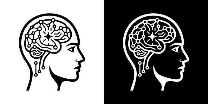 Conceptual Illustration of a Human Profile with an Integrated Neural Network Representing Artificial Intelligence and Digital Cognition