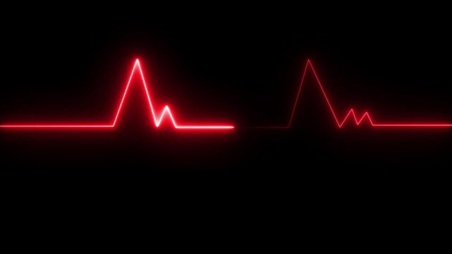 Neon Heartbeat or pulse. blue line of heart rate. Heart pulse graphic. Neon heartbeat cardiogram glowing line animation.