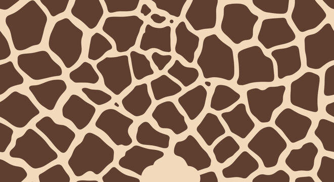 Seamless repeat background pattern of realistic brown and beige wild giraffe skin fur texture design vector illustration.