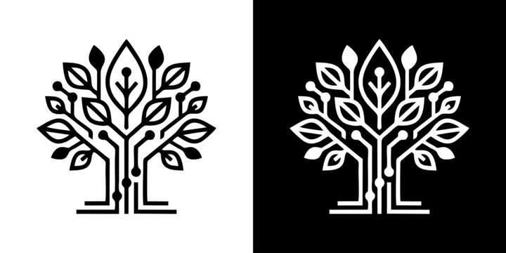 Stylized woman profile face silhouette with growing tree branches and leaves logo design