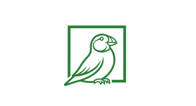Green parrot illustration in square frame design.
