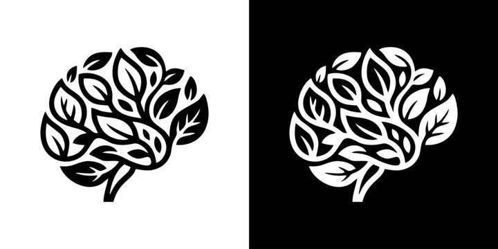 Creative mind growth symbol featuring organic leaf design, representing environmental consciousness, innovative thinking, and natural intelligence in a modern logo