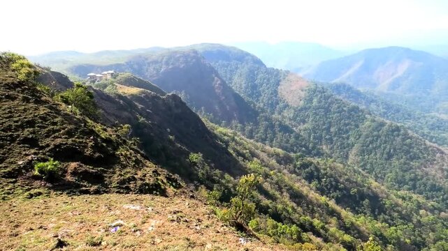 The panoramic hilly landscape of Parunthumpara, a tourist destination in Idukki, Kerala, India