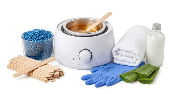 Waxing kit with heater, beads, spatulas, and aloe vera
