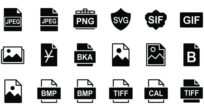 File Format Icons Black Silhouette Collection On White Background